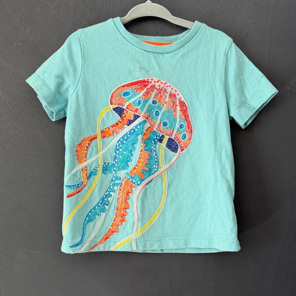 Mini Boden Turquoise Jellyfish Embroidered Short-Sleeve Tee